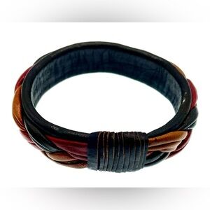 Vintage Artisan Leather Multicolor Braided Bangle Bracelet